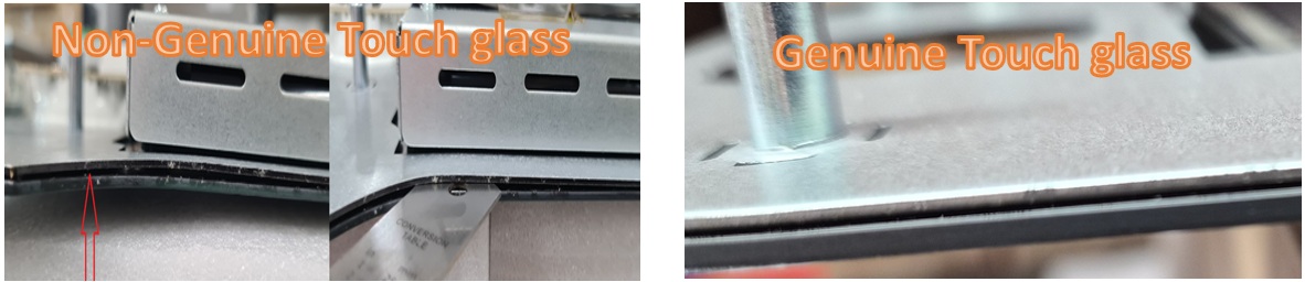 Bonding issue comparison image showing non-genuine touch glass and genuine touch glass
